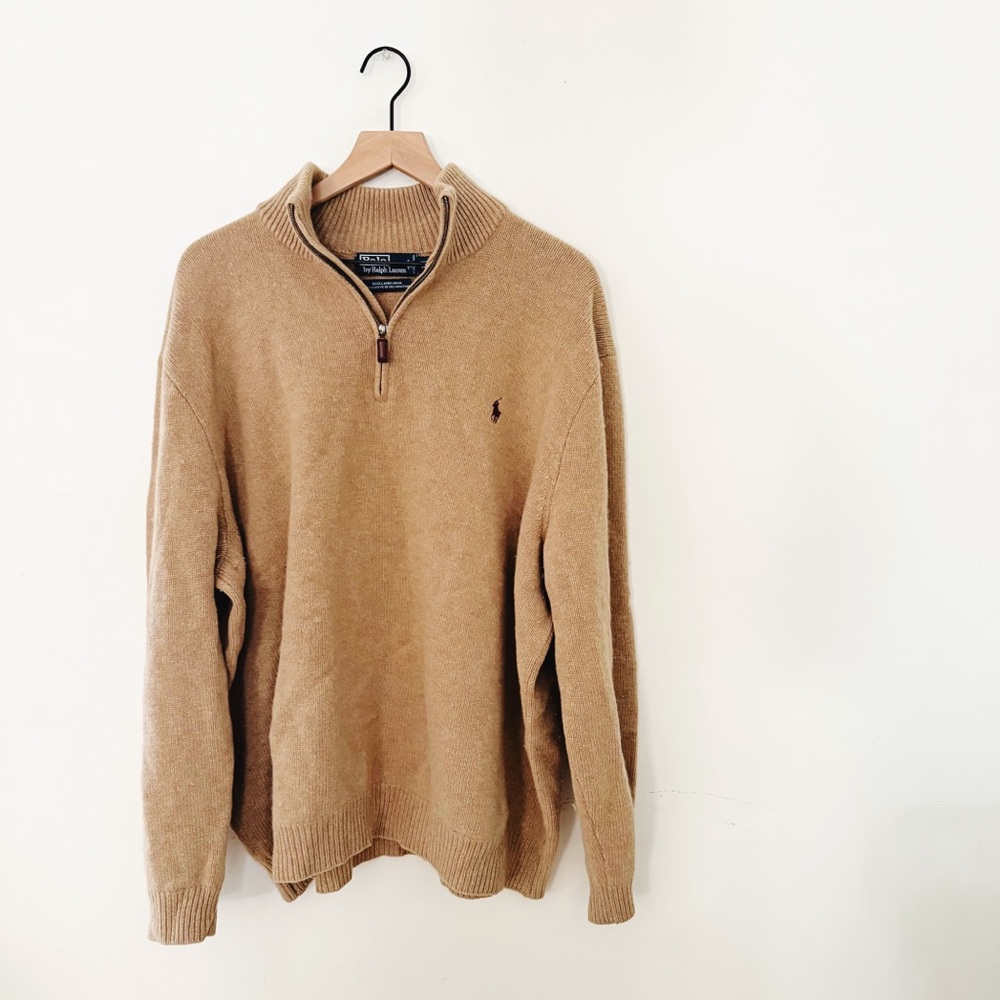 Ralph Lauren Men's Camel Zip-Up Sweater 100% lambs wool 3x